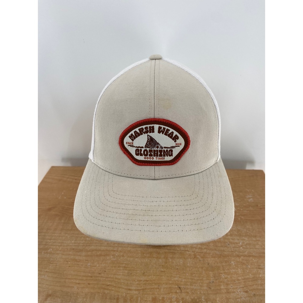 Marsh Wear Clothing Trucker Hat Tan White‎ Mesh Logo Fishing Good Times
